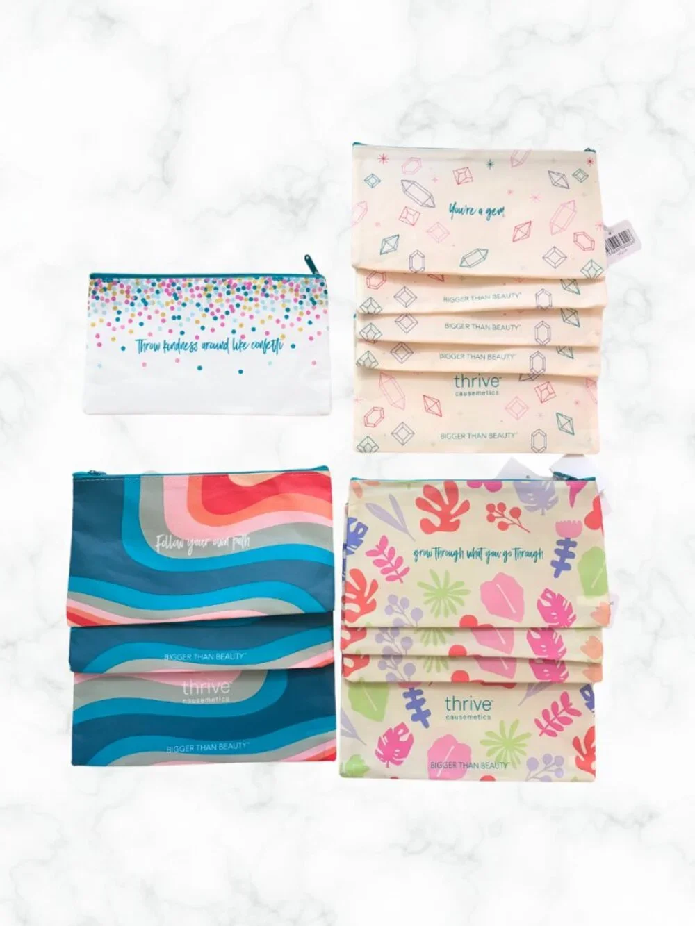 NWT | THRIVE CAUSEMETICS Makeup Bag Bundle Lot of 13 Zipper Pouches